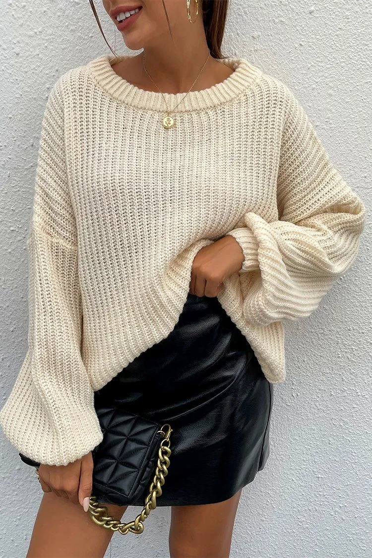 Loose Drop Shoulder Lantern Sleeve Oversized Knit Sweater