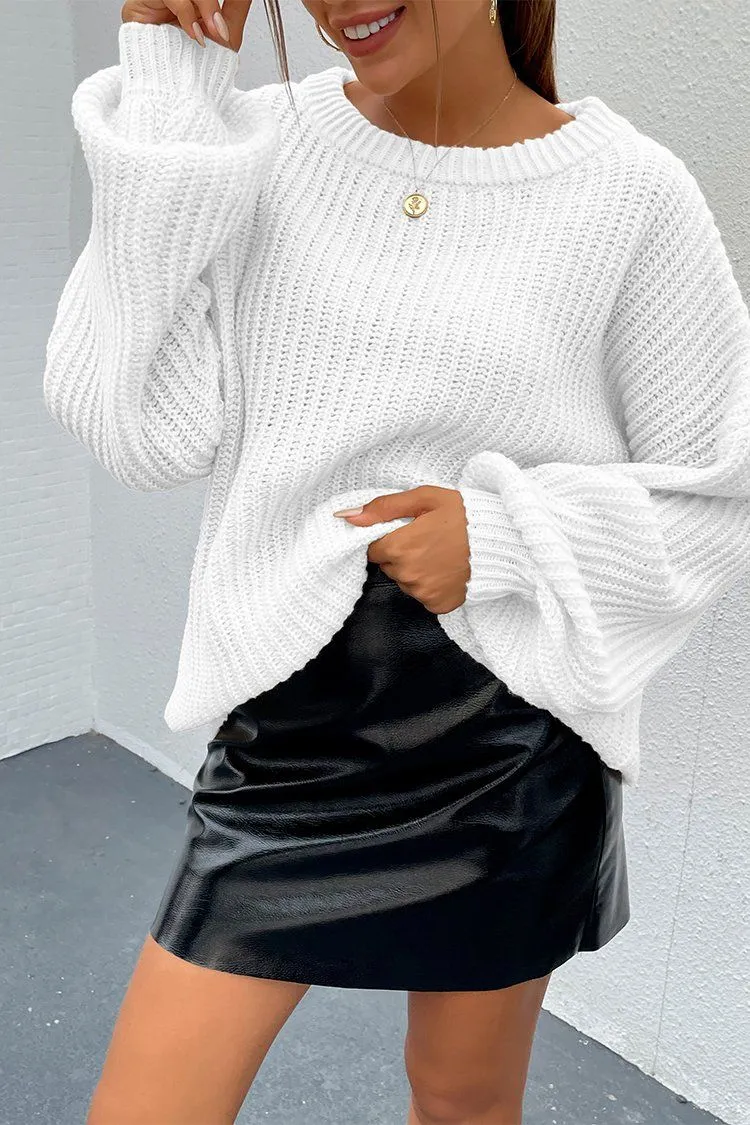 Loose Drop Shoulder Lantern Sleeve Oversized Knit Sweater