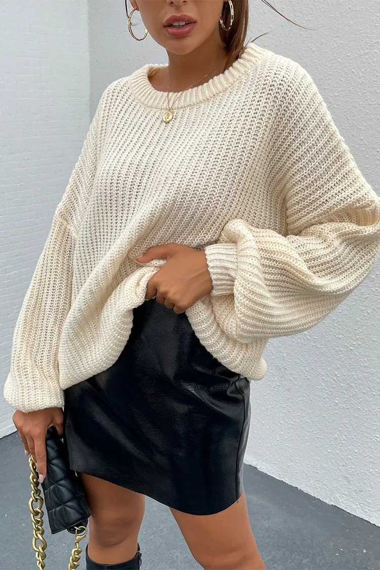 Loose Drop Shoulder Lantern Sleeve Oversized Knit Sweater