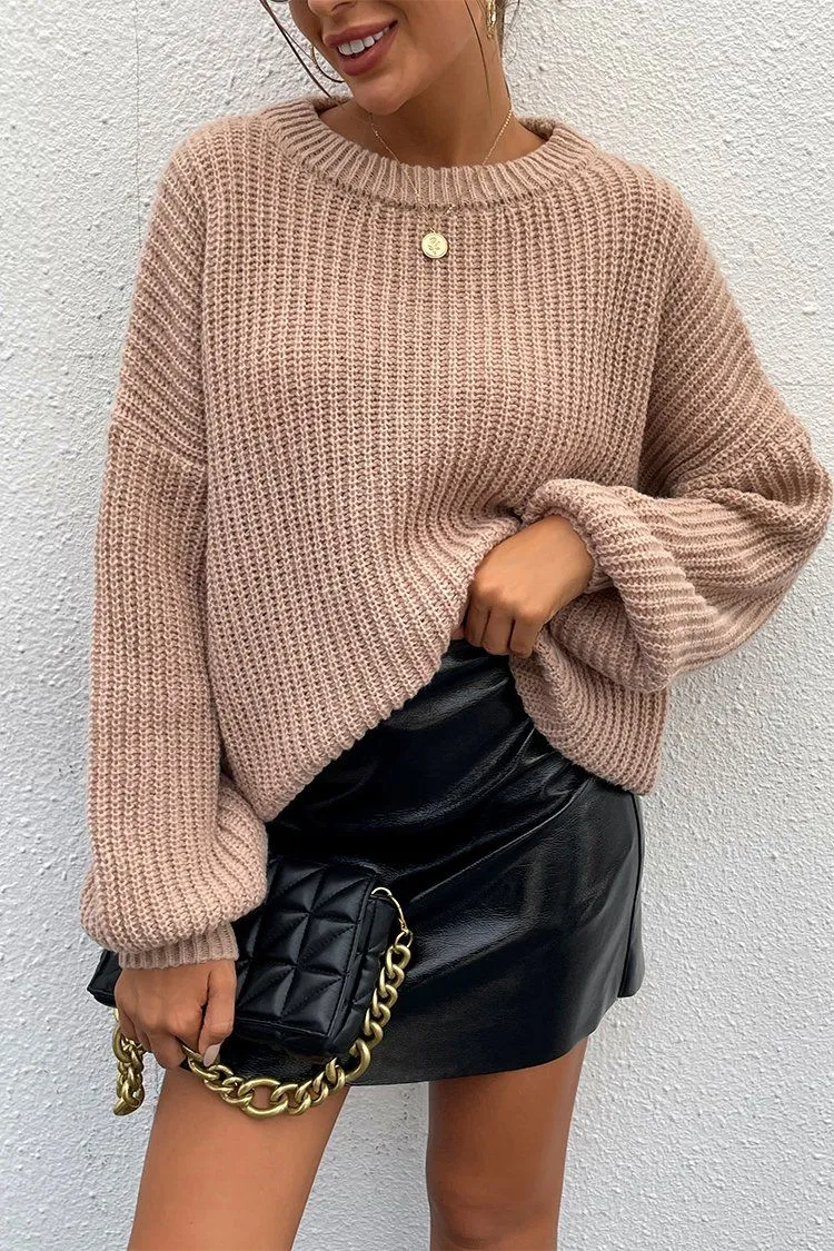 Loose Drop Shoulder Lantern Sleeve Oversized Knit Sweater