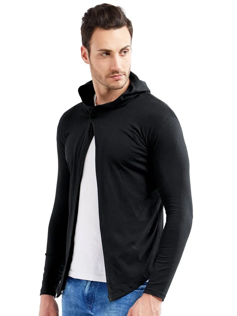 Men's Black Cotton Solid Shrug