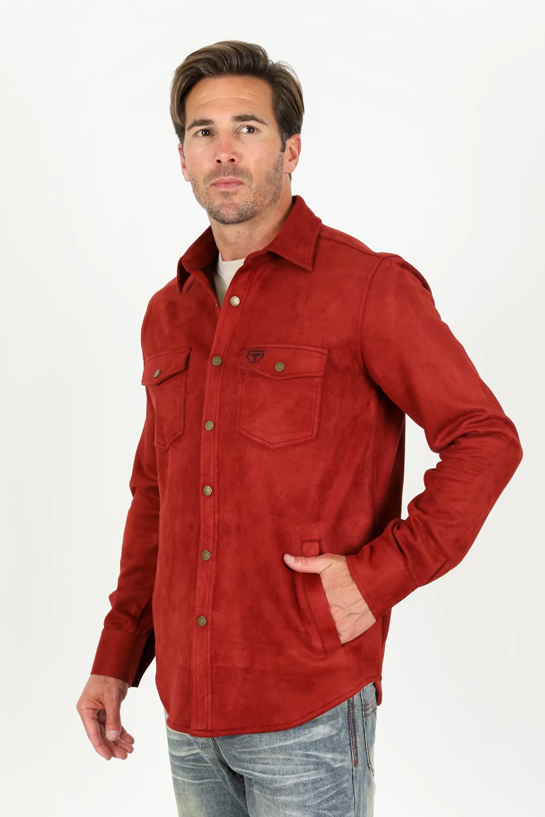 Men's Faux Suede Overshirt - Red