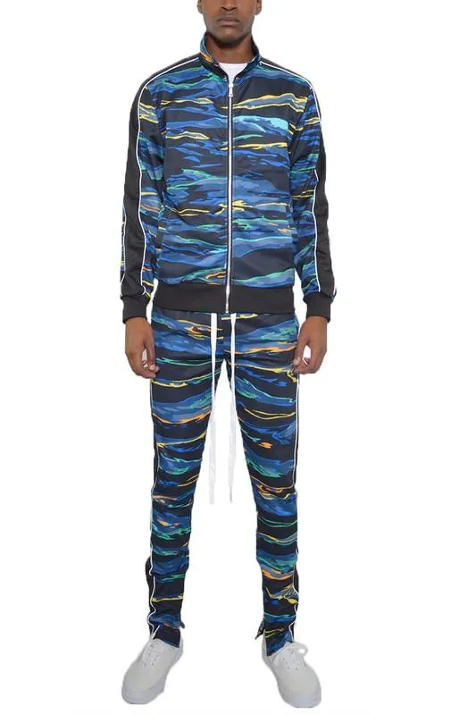 Mens Full Zip Multicolor Track Suit Set S - 3Xl