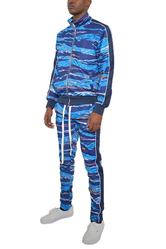 Mens Full Zip Multicolor Track Suit Set S - 3Xl