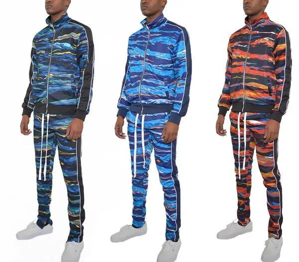 Mens Full Zip Multicolor Track Suit Set S - 3Xl