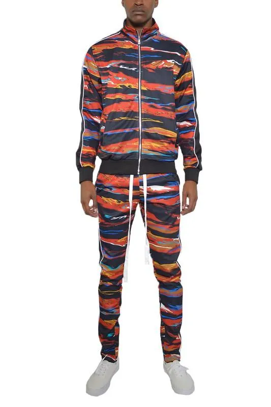 Mens Full Zip Multicolor Track Suit Set S - 3Xl