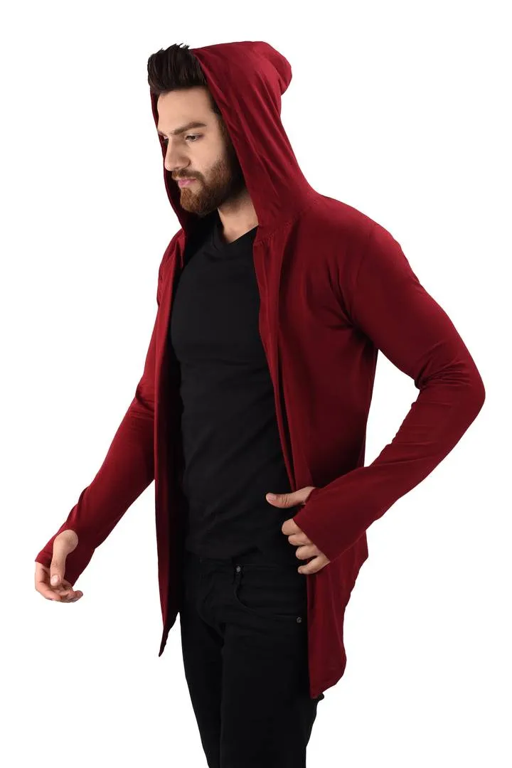 Men's Maroon Cotton Blend Solid Long Sleeves Cardigan