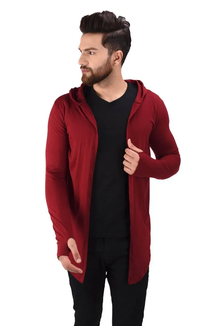 Men's Maroon Cotton Blend Solid Long Sleeves Cardigan