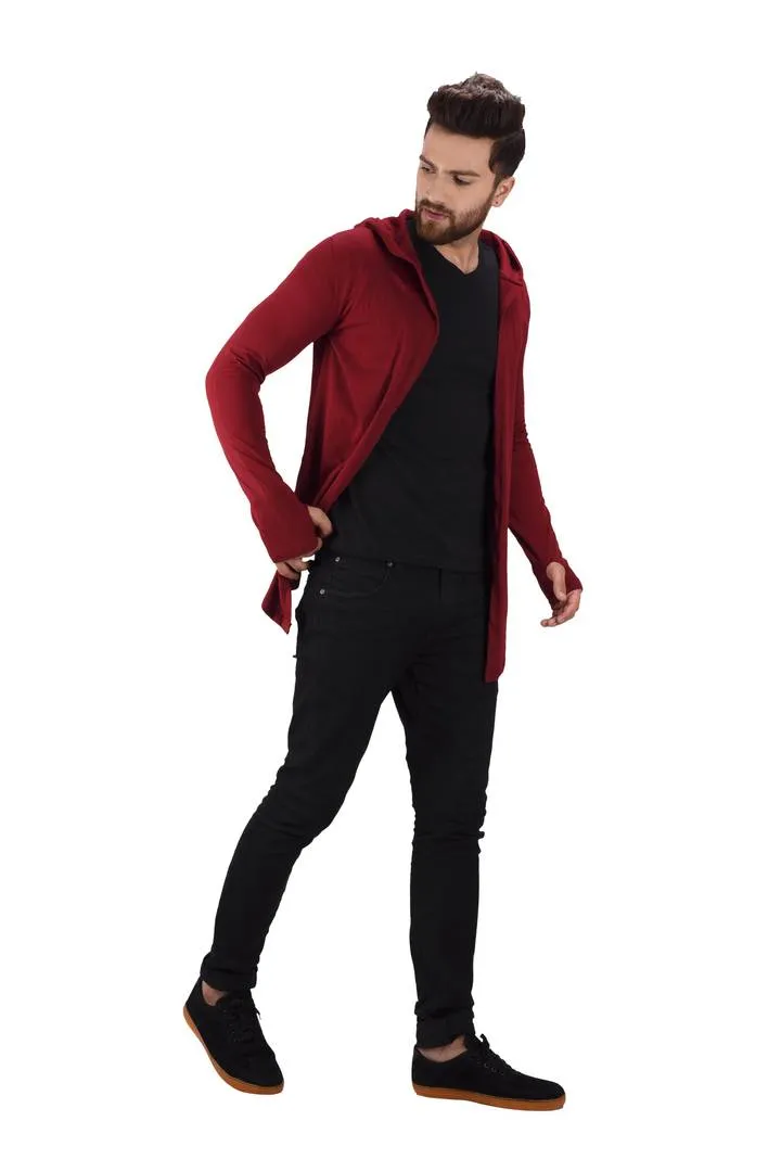 Men's Maroon Cotton Blend Solid Long Sleeves Cardigan