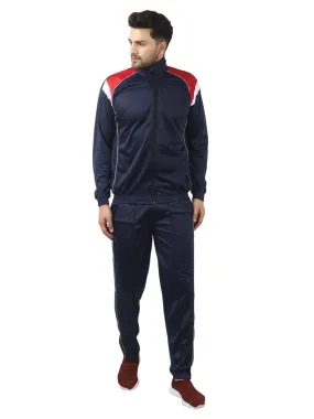 Men's Trendy Navy Blue Self Pattern Polyester Regular Fit Tracksuit