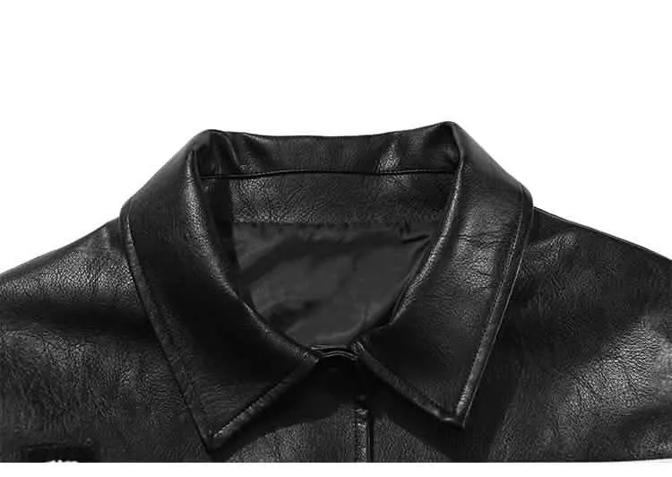 Men's Vintage Letter Embroidery Leather Coat with Relaxed Fit for Fall