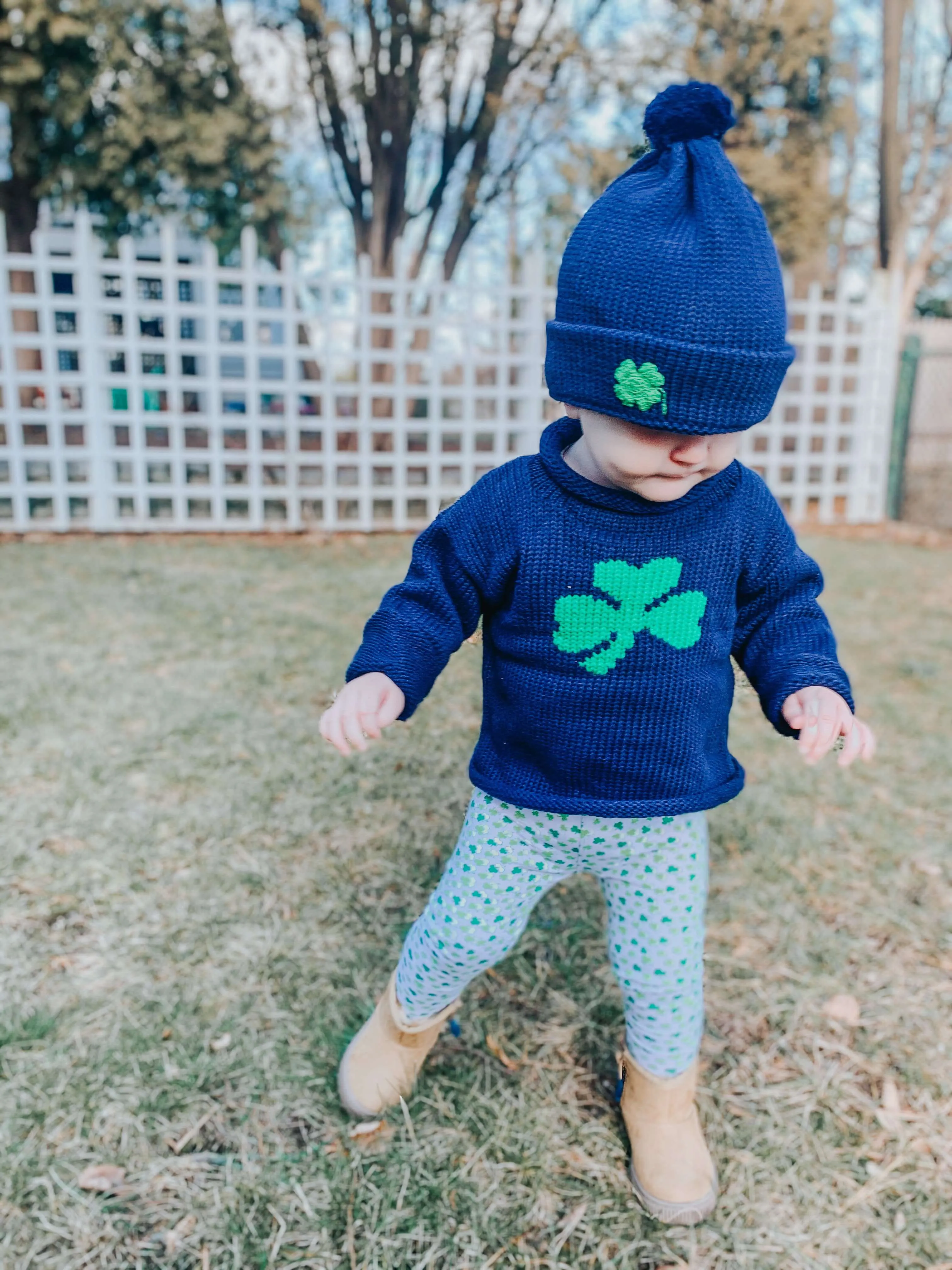 Navy Shamrock Roll Neck Sweater