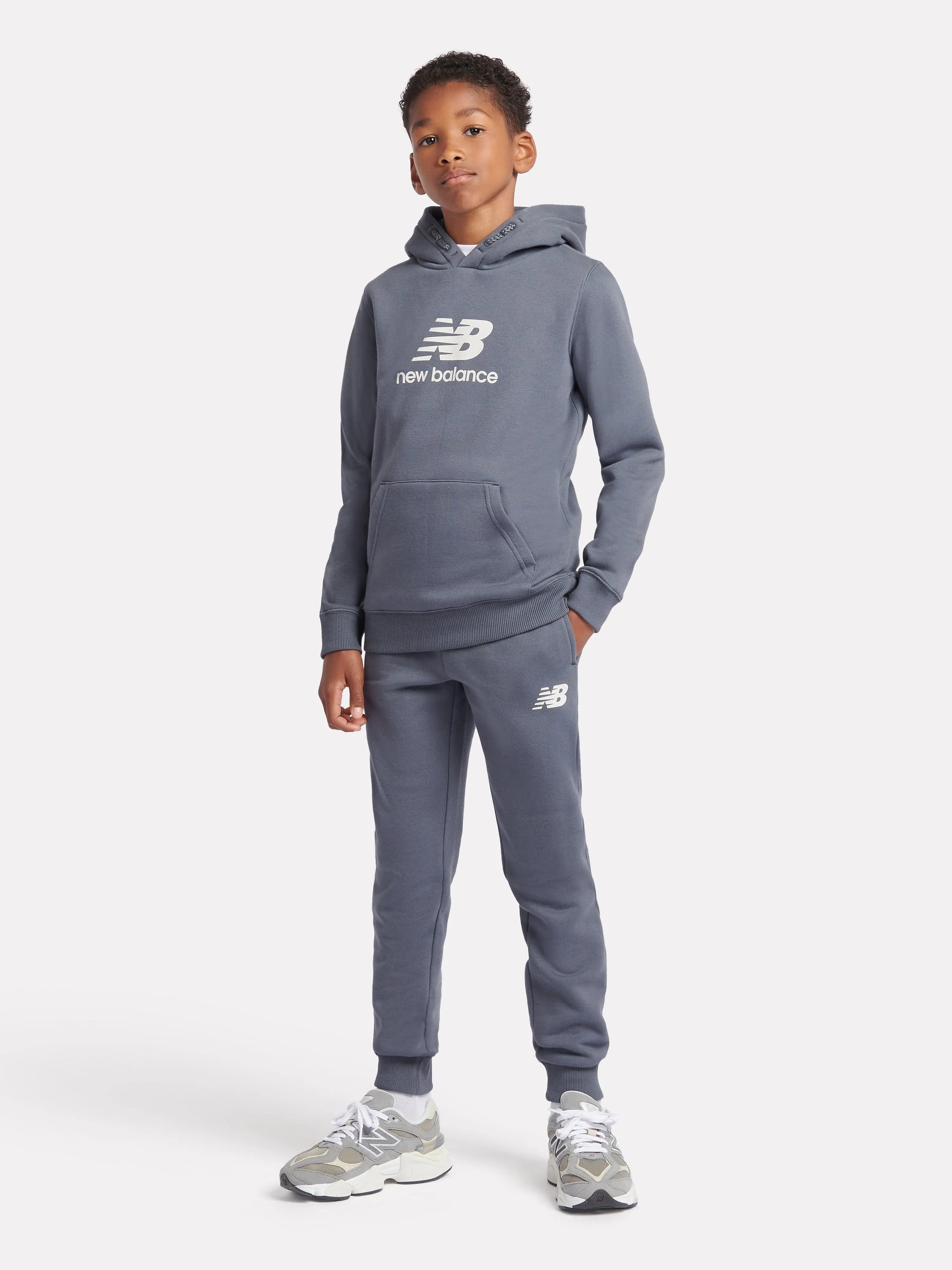 New Balance Boys Brush Back Stacked Logo Tracksuit in Grey