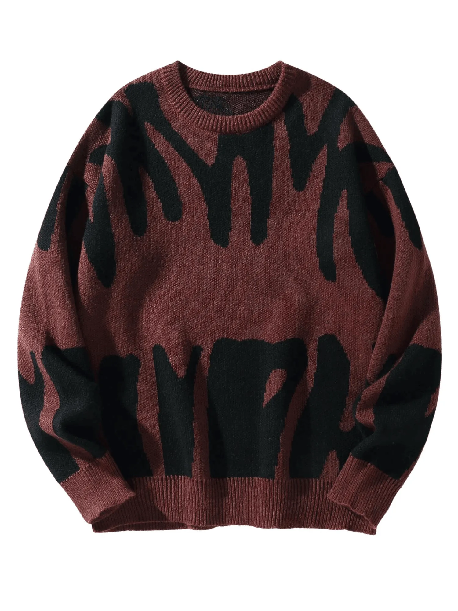 New Popular Men's Irregular Graphic Print Pullover Sweater Casual Round Neck Contrast Color Knitted Men's Pullovers  Autumn Winter