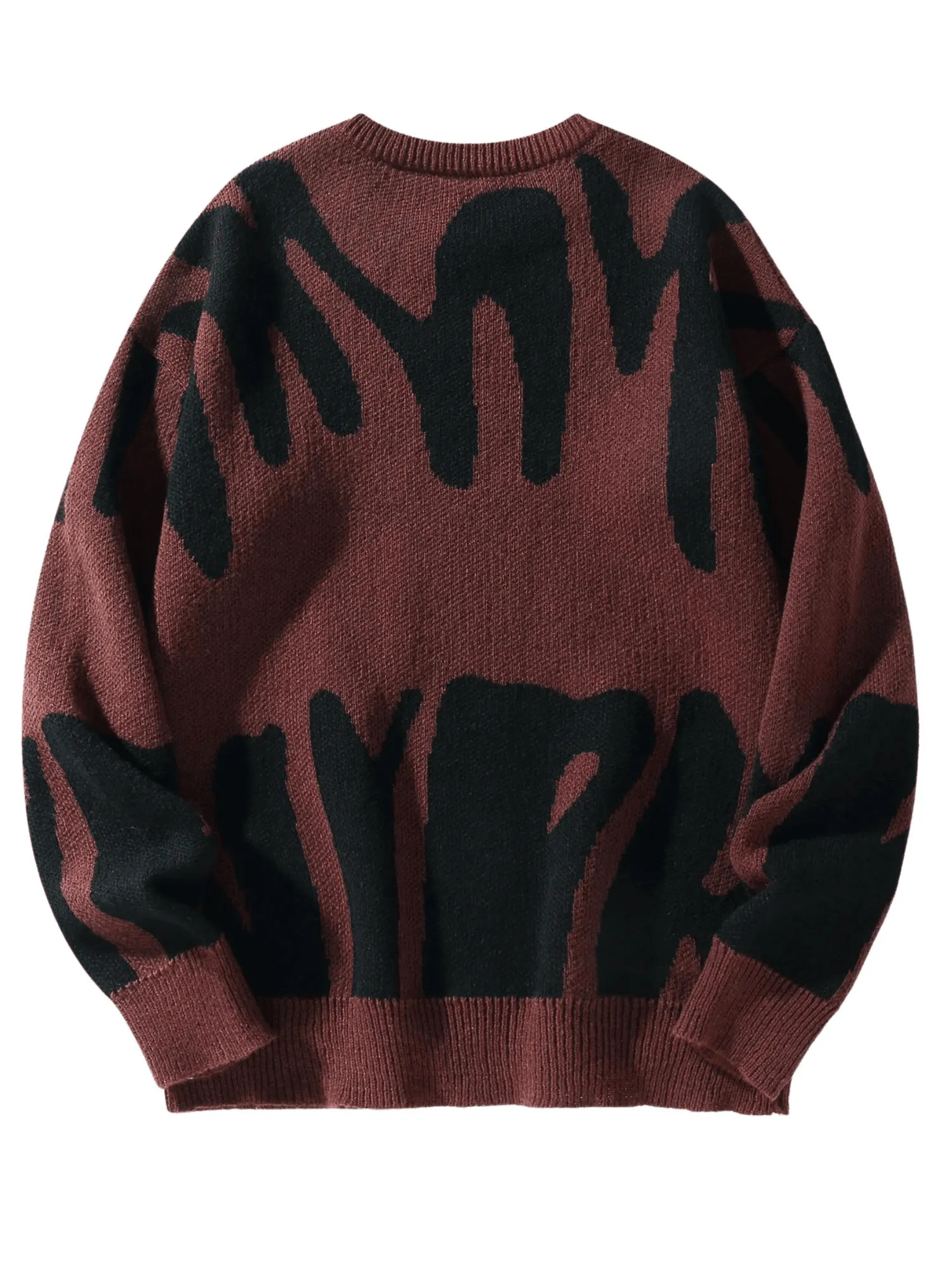 New Popular Men's Irregular Graphic Print Pullover Sweater Casual Round Neck Contrast Color Knitted Men's Pullovers  Autumn Winter