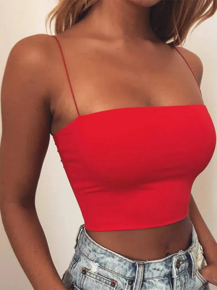 New Spaghetti Strap Bodycon Tube Crop Top