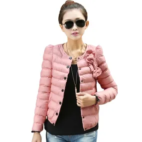 New women ZAB padded jacket to keep warm in winter, ladies fashion, decorative bow, Slim short jacket Outerwear & Padded