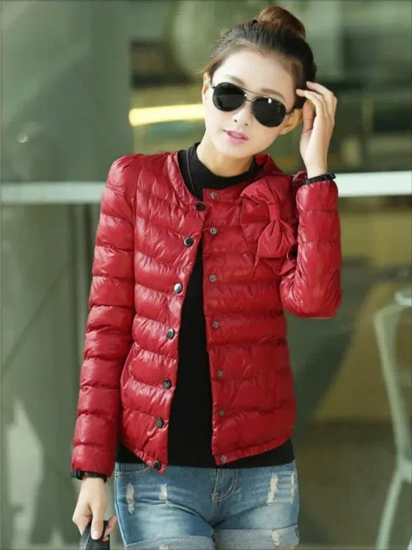 New women ZAB padded jacket to keep warm in winter, ladies fashion, decorative bow, Slim short jacket Outerwear & Padded