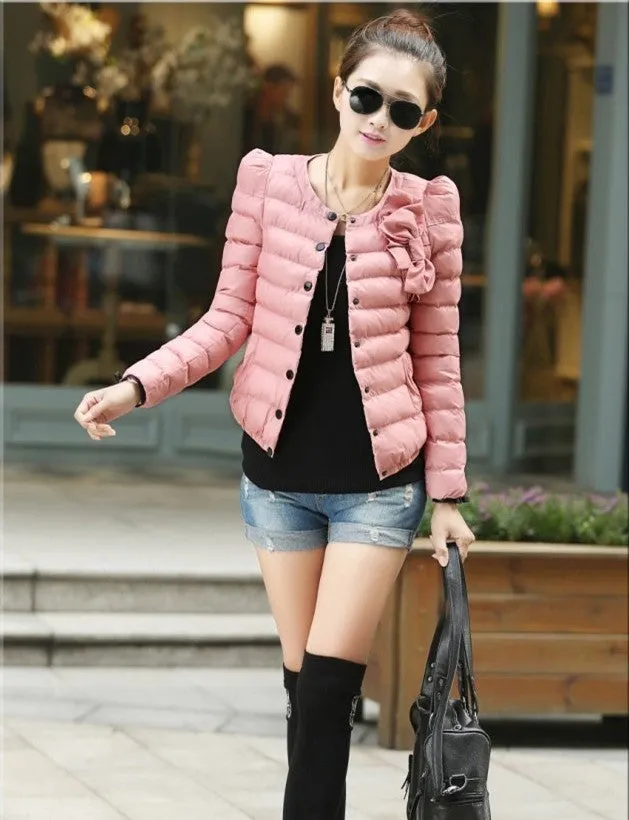 New women ZAB padded jacket to keep warm in winter, ladies fashion, decorative bow, Slim short jacket Outerwear & Padded