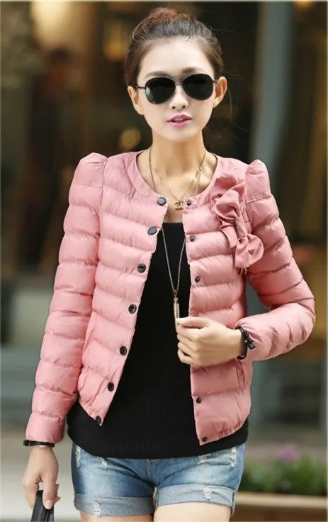 New women ZAB padded jacket to keep warm in winter, ladies fashion, decorative bow, Slim short jacket Outerwear & Padded