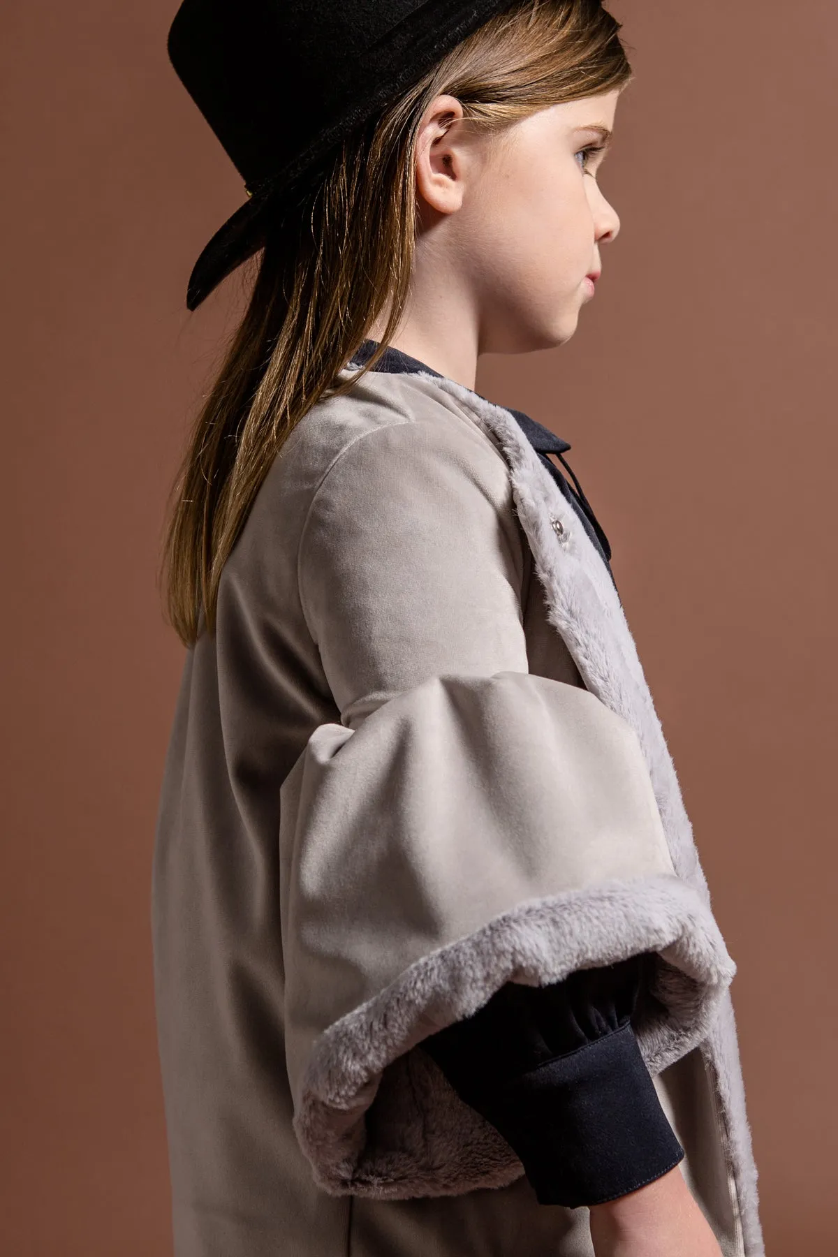 OMAMImini Velvet Girls Coat - Silver Grey