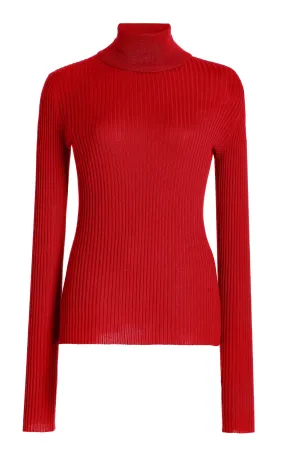 Peppe Knit Turtleneck in Scarlet Red Cashmere Silk