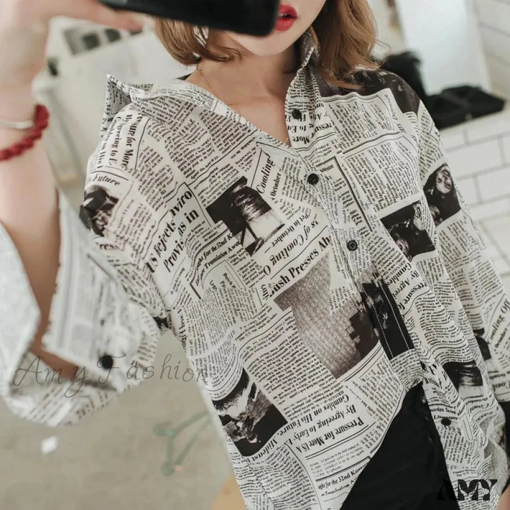 Printed Trendy Streetwear Oversize Couples Thin Tops Blouse