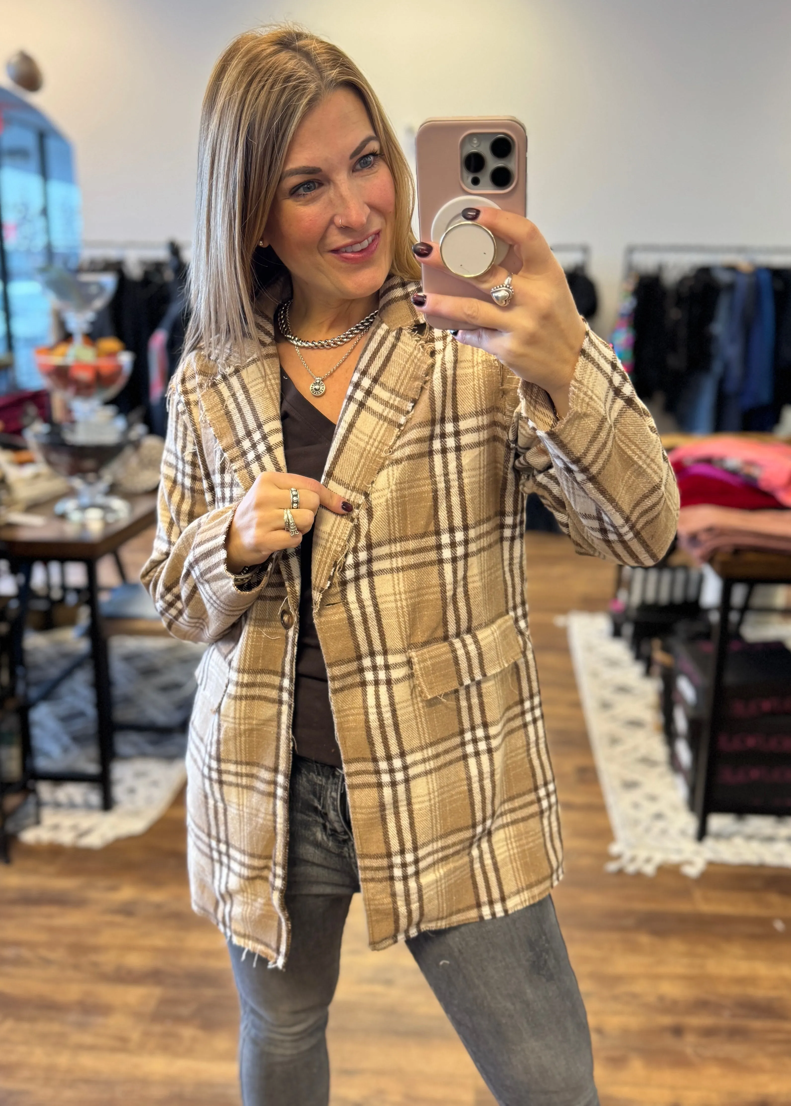 Pull It Together Plaid Blazer - Beige Plaid