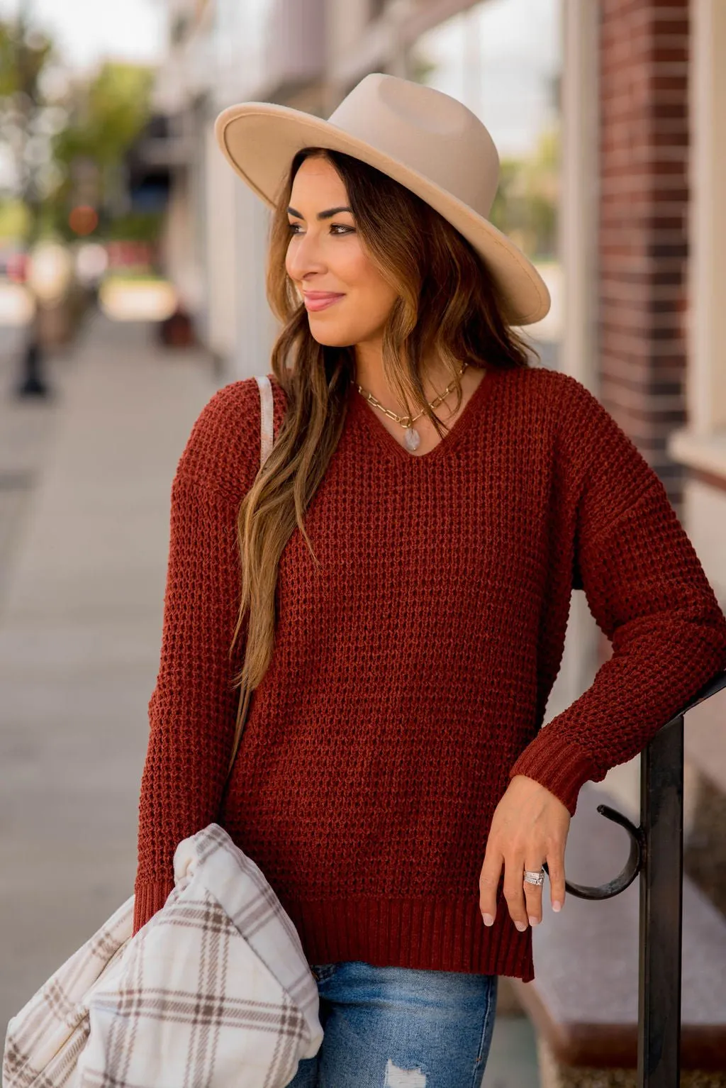 Ribbed Knit Side Slit Sweater