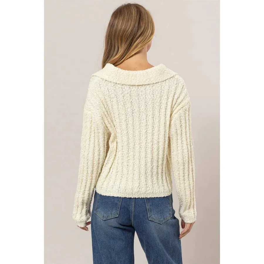 ROBYN BOUCLE COLLARED SWEATER