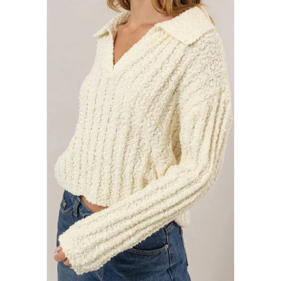 ROBYN BOUCLE COLLARED SWEATER