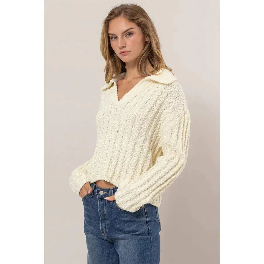 ROBYN BOUCLE COLLARED SWEATER