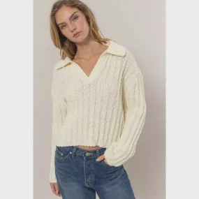 ROBYN BOUCLE COLLARED SWEATER