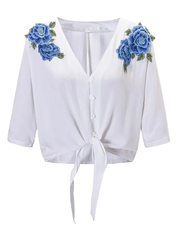 Romantic Applique Single Breasted Blouses&Shirts Tops