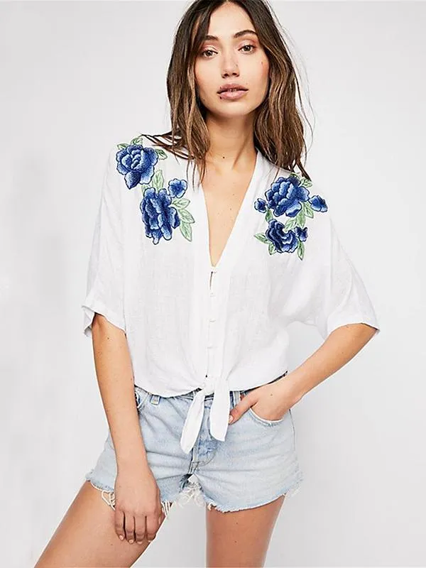 Romantic Applique Single Breasted Blouses&Shirts Tops