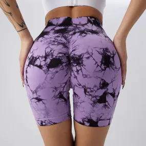 Seamless Tie Dye Bleach Butt Lift Sport Shorts For Women High Waist Summer Yoga Fitness Workout Cycling Biker Gym Shorts Mujer