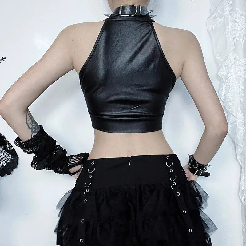 Sexy Crop Lace Hollowed Bandage Up Out Y2k Gothic Top