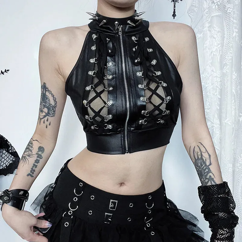 Sexy Crop Lace Hollowed Bandage Up Out Y2k Gothic Top