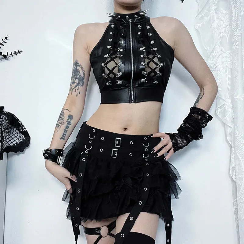 Sexy Crop Lace Hollowed Bandage Up Out Y2k Gothic Top