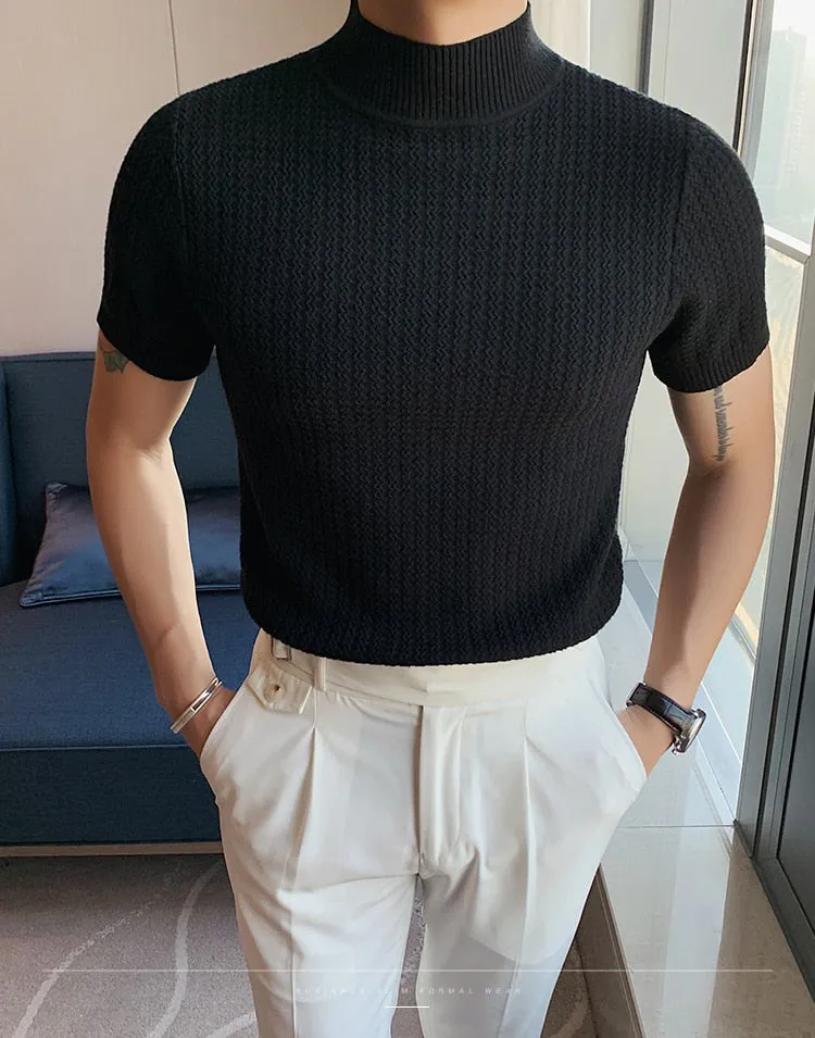 Short Sleeve Knitted Slim Fit Sweater