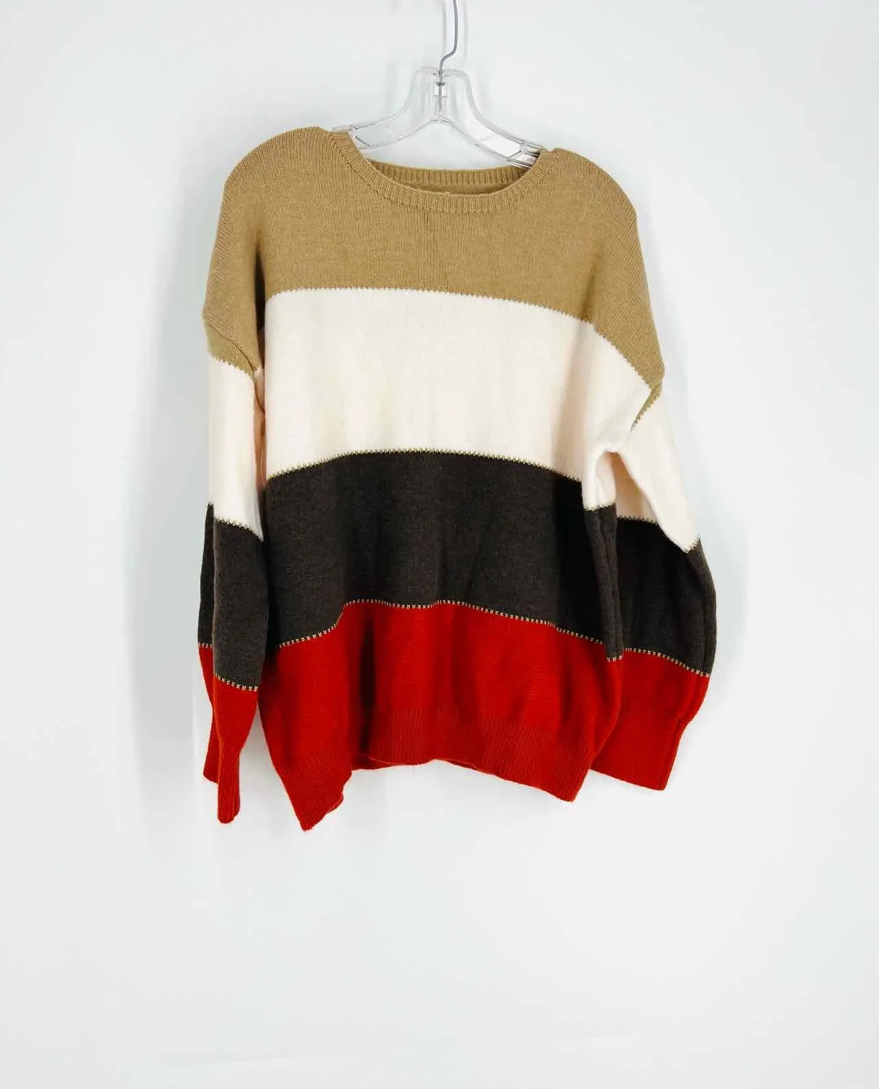 Size XL ? Tan/White Color Block Knit Sweaters Sweater