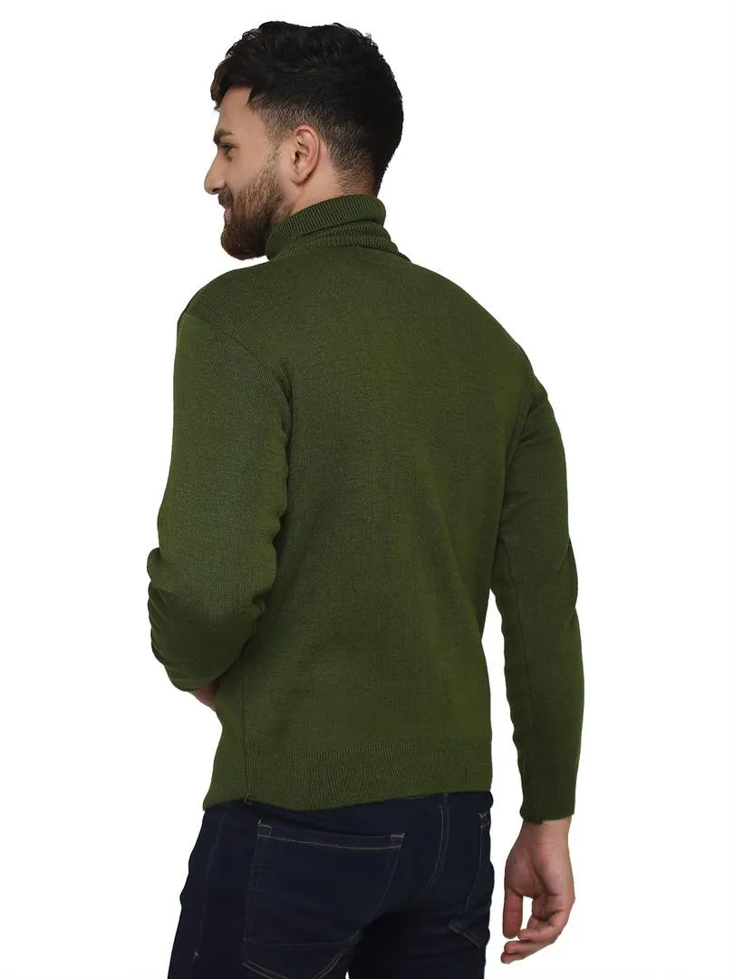 Solid Green Synthetic Long Sleeves Turtle Neck  Sweaters