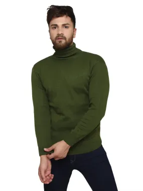 Solid Green Synthetic Long Sleeves Turtle Neck  Sweaters