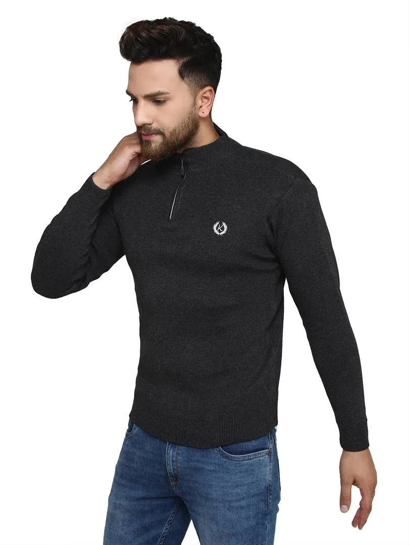 Solid Grey Synthetic Long Sleeves Turtle Neck  Sweaters