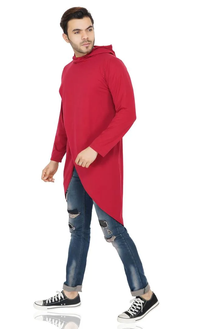 Stylish Maroon Hooded Full Sleeve Open Long Shrug for Men