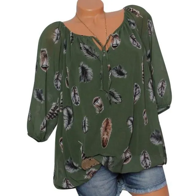 Summer Half Sleeve V-Neck Women Blouse