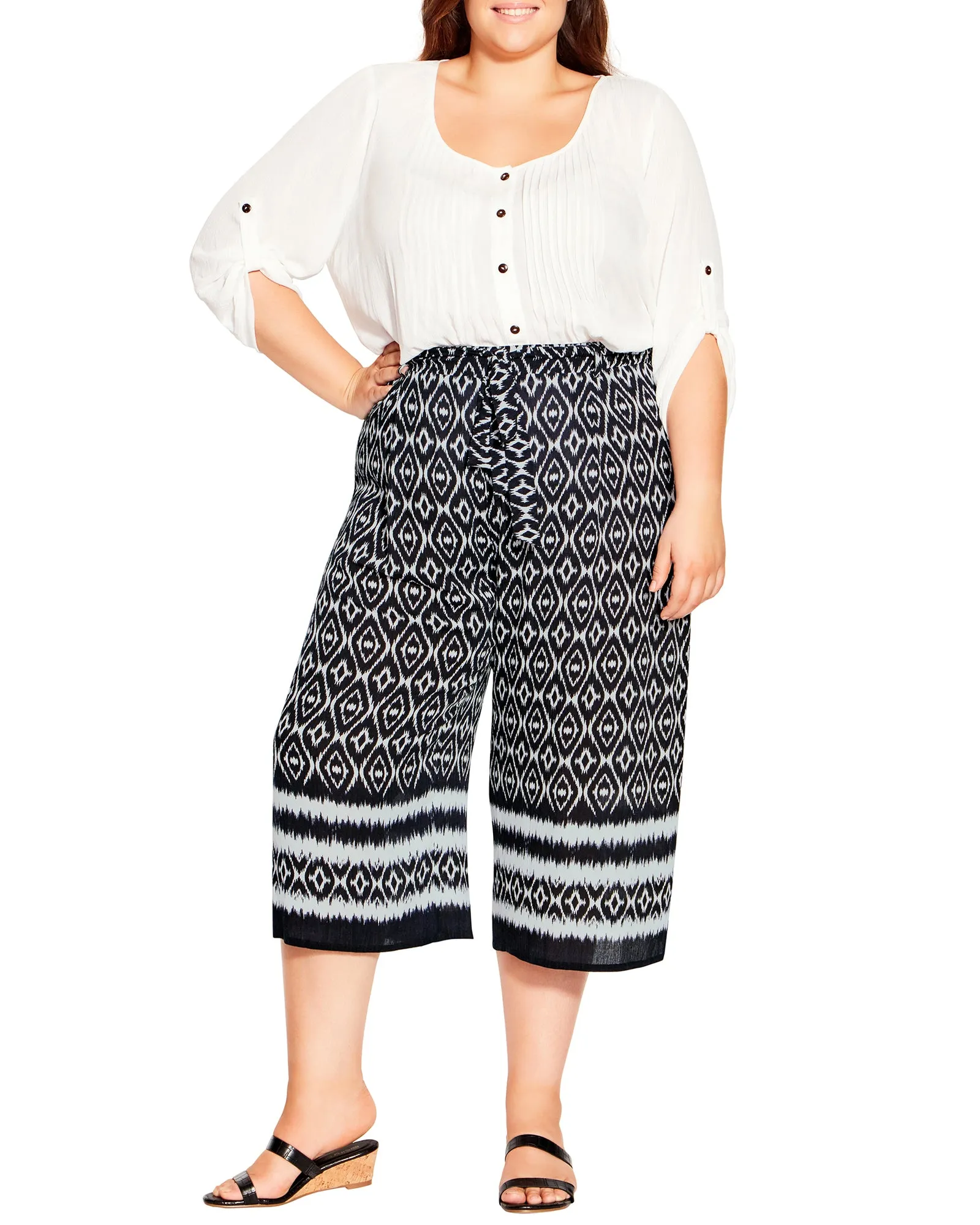 Tara Wide Leg Cropped Pant | Black / White