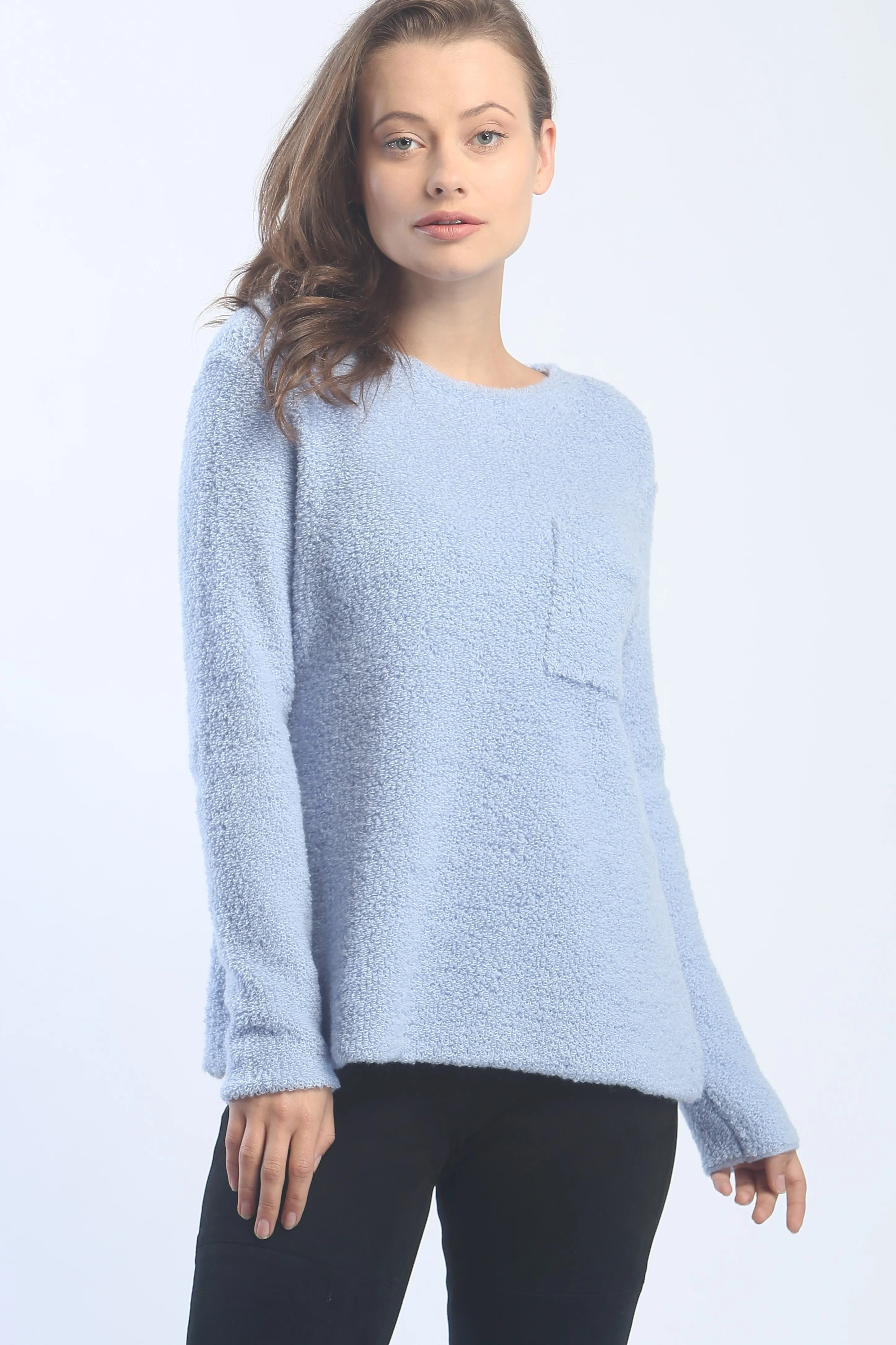 Textured Boat Neck Pocket Pullover