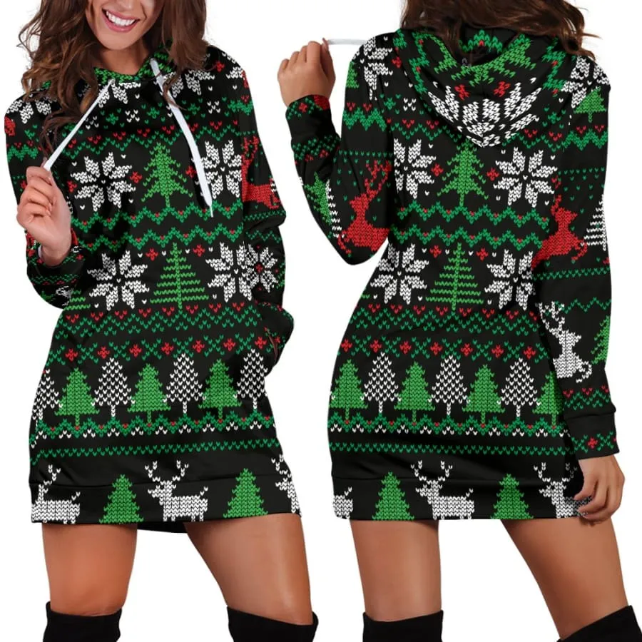 Ugly Christmas Sweater Hoodie Dress Red Green Black| Christmas Gift