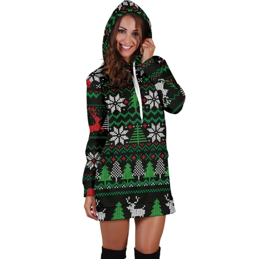 Ugly Christmas Sweater Hoodie Dress Red Green Black| Christmas Gift